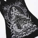 Women's Gothic Directional Design Top 2024 Hot Sweetheart Sleeveless Diablo Style Skull Print Long Tank Top