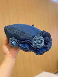 Dodobye Ladies New Denim Beret Hats Flower Cowboy Vintage Luxury Hat Women Retro Casual Painter Hat Female Trendy Spring Autumn Hat