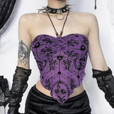 Women's Gothic Tops Music Festival See-through Fashion Slim Cross Embellished Hanging Neck Flocked Suspenders Plunge Tank Top