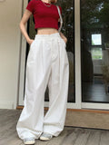 Dodobye White Baggy Pants for Women Hip Hop Streetwear High Waist Straight Wide Leg Sweatpants Causal Trouser Female Y2k Basic