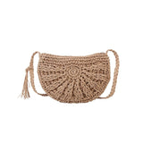 Dodobye Half Round Straw Bag for Women Summer Beach Rattan Shoulder Bag Zipper Woven Half Moon Crossbody Handbags Bohemia Vacation