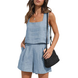 Dodobye Linen Square Neckline Sleeveless Top and Shorts Set