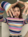 Black Friday Dodobye Long Sleeve Striped Sweater Off Shoulder Jumpers for Women 2024 Kawaii Pullover Y2k Korean Style Sweet Girls Top Fashion