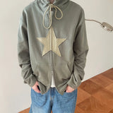 Dodobye 2000s Retro Harajuku Grunge Sweatshirt Y2K Vintage Star Patched Zip Up Hoodies Korean Fashion Autumn Spring Outerwear Coat