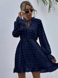 Dodobye New Fashion Simple Dot Chiffon Dress For Women With Bow  Long Sleeve Summer Party Dresses V Neck Knee Length Dress 20515