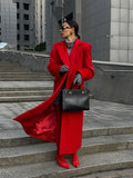 Dodobye Fashion Red Turn Down Collar Long Overcoats Elegant Lady Solid Long Sleeves With Pocket Coats 2024 Autumn Winter High Streetwear