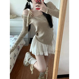 Dodobye-Set female 2024 Harajuku sense strapless asymmetric one-shoulder knitted bottoming shirt top half-body skirt spring new