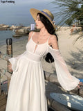 Dodobye Summer White Holiday Beach Long Dress Women Off Shoulder Backless Runway Vestidos Korean Chic A-line Sundress Clothes