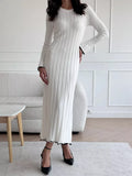 Black Friday Dodobye TARXUXY Long Sleeve Knitted Dress For Women Autumn Winter Slim Sexy Striped Sweater Long Dresses Female Elegant Party Clothes