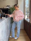 Dodobye Long Sleeved Solid Color Knitted Sweater For Women Round Neck Casual Loose Fitting Pullover Female Basic Street Warm Knitwear