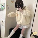 Dodobye Harajuku Kawaii Zip Up Hoodie Women Sailor Collar Japanese Style Cute Sweatshirts Oversize Lolita Girly Anime Print Jacket