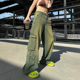 Dodobye-Grunge Fairycore Cargo Pants Denim Y2K Aesthetic Chic Dragon Embroidery Women Jeans Baggy Distressed Chic Trousers