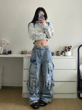 Dodobye American Street Workwear Multi-Pocket Heavy Lndustry Design Jeans Female Y2K Gothic Fashion Punk Style Loose Floor Mopping Pants