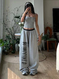 Dodobye Y2k Grey Wide Leg Pants Women Hip Hop Baggy Patchwork Sweatpants Sexy Girl Loose Casual Summer Fashion Track Trousers