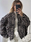 Dodobye 2024 Fashion Leopard Zipper Long Sleeved Women's Jacket Retro Round Neck Street Casual Outerwears New Female Autumn Commute Coat