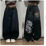 Dodobye New Vintage Letter Embroidered Baggy Jeans Women 2024 Harajuku Style Washed Punk Straight Casual Gothic Wide Trousers