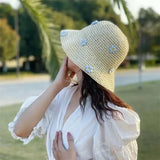 Dodobye Sun Hats for Women Summer Straw Crochet Bucket Hat Women's Foldable Panama Cap UV Sun Cap Fishing Hat Vacation Beach Hat