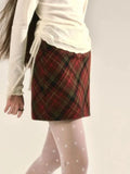 Dodobye Vintage Plaid Mini Skirt for Women Woolen A-line Short Dress Slim Casual Basic Style Aesthetics Winter Christmas Clothes