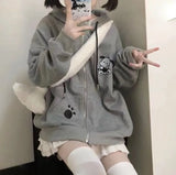 Dodobye Japanese Kawaii Dog Ears Hoodie Sweatshirt 2024 Autumn New Loose Zipper Tops Women Y2k E-Girl Long Sleeve Thin Sweatshirts