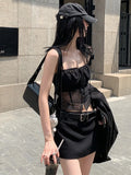 Dodobye Sexy Black Mesh Crop Top Women Sleeveless Lace Up Corset Tank Top Summer Fashion Design Edgy Clothes Y2k Aesthetic Mujer