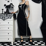 Women's Gothic Design Dress 2024 Summer New Netflix Same Square Neck Collision White Embroidery Slim Suspender Long Dresses