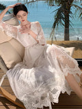 Dodobye French Lace Long Dresses for Women Summer White Party Dress Beach Style V-neck A-line Elegant Prom Robe Wedding Vestidos Mujer