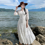 Dodobye French New White Elegant V-neck Princess Evening Party Long Dress For Women Spring Summer Slim Three-quarter Sleeve Korean Dress