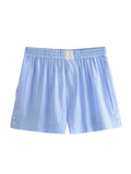 Dodobye Sky Blue Striped Crop Shirt and Boxer Shorts Set