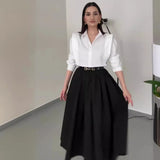 Dodobye Two Piece Skirt Set Women Shirts Turndown Collar Blouses Long Skirts Solid Colour Suit Temperament Sets Office Lady Outfits