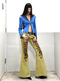 Dodobye Vintage Leopard Flare Jeans Women Y2k Fashion Loose Do Old High Waist Wide Leg Denim Pants Harajuku Retro Street Bottoms