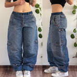 Dodobye Street Vintage Jeans New Y2K Harajuku Wash Blue Multiple pockets Baggy Jeans Denim Pants Mens Womens High Waist Wide Trousers