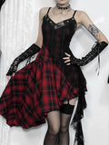 Women's Gothic Design Dress 2024 Sweetheart Corset Spice Sling Dark Red Grid Lace Halter Irregular Hem Long Dresses