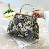 Dodobye Vintage Fringe Bag Small Shell Bags Chain Women Shoulder Crossbody Bag Crane Flying Women's Handbags Purses Embroidery