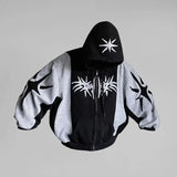 Dodobye Y2K Hoodie New Harajuku Hip Hop Patchwork Embroidery Oversized Zip Up Hoodie Gothic Mens Womens Fashion Casual Jacket Streetwear