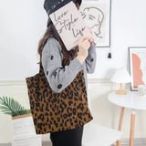 Dodobye Corduroy Leopard Print Bag Ladies Shoulder Casual Tote Shopping Bag Large Capacity Handbags Totes Women Ladies Hand Bags