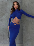 Black Friday Dodobye Fall New Skirts Suit Solid Color Long Sleeve Crop Top Twist Ruched Slim Lace Up Sexy Navel Exposed Skirt Matching Sets