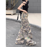 Dodobye Retro trendy brand camouflage women work pants ins sweet and cool style high street clothing wide leg long pants with bound feet