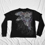 Dodobye Cyber Grunge Y2K 00s Vintage Baggy Tops E-girl Coss Wings Print T-shirt Skull Graphic Long Sleeve Tees Autumn Gothic Clothes