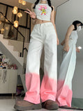 Dodobye Women's Palazzo Pants Y2k Pink Fashion Gradient High Waist Wide Leg Jeans Streetwear Baggy Vintage Mujer Denim Trousers