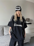 Dodobye Sporty Oversized T Shirt Women Letters Print Streetwear Harajuku Short Sleeve Cargo Tops Hippie Loose Y2k Clothes Summer