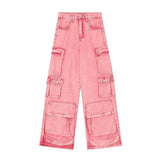 Dodobye Pink multi-pocket overalls jeans female Y2K punk hip hop Gothic loose fashion jeans 2024 autumn new American retro high street