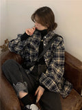 Dodobye Harajuku Vintage Women's Oversize Plaid Shirt Checked Long Sleeve Blouse Female Button Up Cardigan Loose Casual Clothes