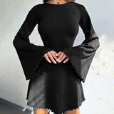 Women's Gothic Directional Design Dress New Dark Style Backless Tie Flared Sleeve Short Dress