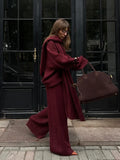 Dodobye Elegant Scarf Collar Long Sleeved Women's Sweater Set Casual Vintage Burgundy Wide Leg Pants Suits Autumn Winter Street Outwear