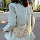 Dodobye Half Round Straw Bag for Women Summer Beach Rattan Shoulder Bag Zipper Woven Half Moon Crossbody Handbags Bohemia Vacation