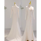 Dodobye Sexy Mermaid Long Sleeves V Neckline Satin White Long Wedding Dresses Brides Dress SD0081