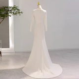 Dodobye Sexy Mermaid Long Sleeves V Neckline Satin White Long Wedding Dresses Brides Dress SD0081