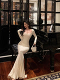 Dodobye Sexy Sheath Square Neckline Ivory Long Prom Dresses Birthday Outfits Evening Gown SD1018