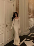 Dodobye Sexy Sheath Square Neckline Ivory Long Prom Dresses Birthday Outfits Evening Gown SD1018