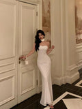 Dodobye Sexy Mermaid Sweetheart White Long Prom Dresses Simple Fold Birthday Outfits SD685